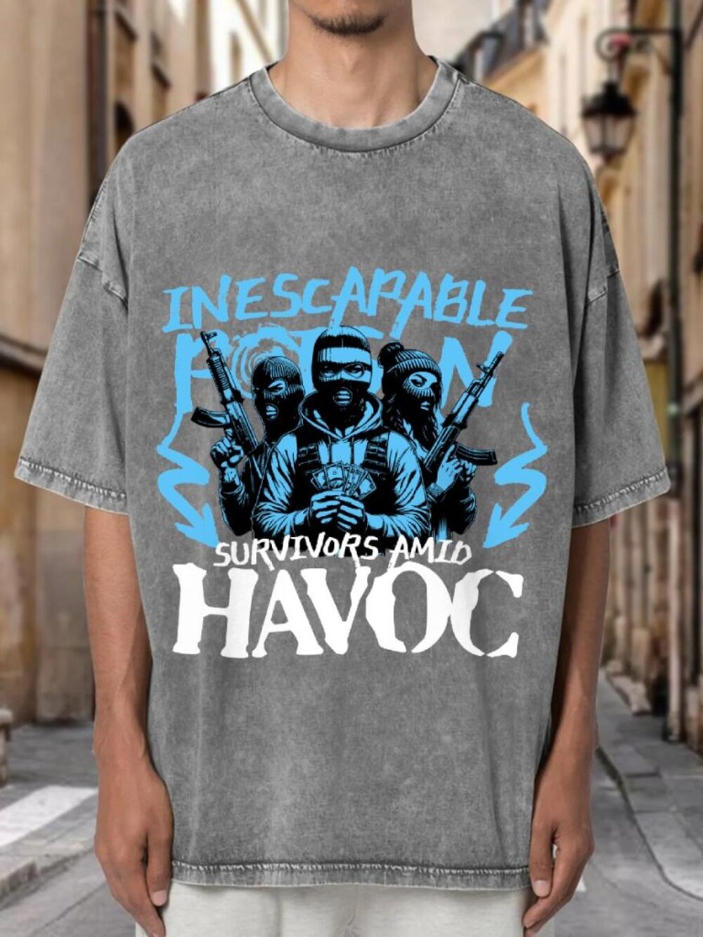 Inescapable Survivors Amid Havoc Tactical Graphic StreetwearT-shirt IDJ585WRDG02